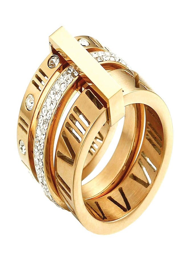 SINLEO Stainless Steel CZ Zirconia Roman Numeral Ring for Women 3 in 1 Trinity Wedding Band Spinner Rings Gold Size 7.5 - Image 1